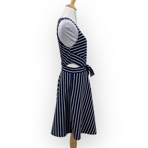 Hutch Anthropologie Navy Striped Cutout Midi Dress NWT ($148 Retail) | L [54] - Picture 2 of 11